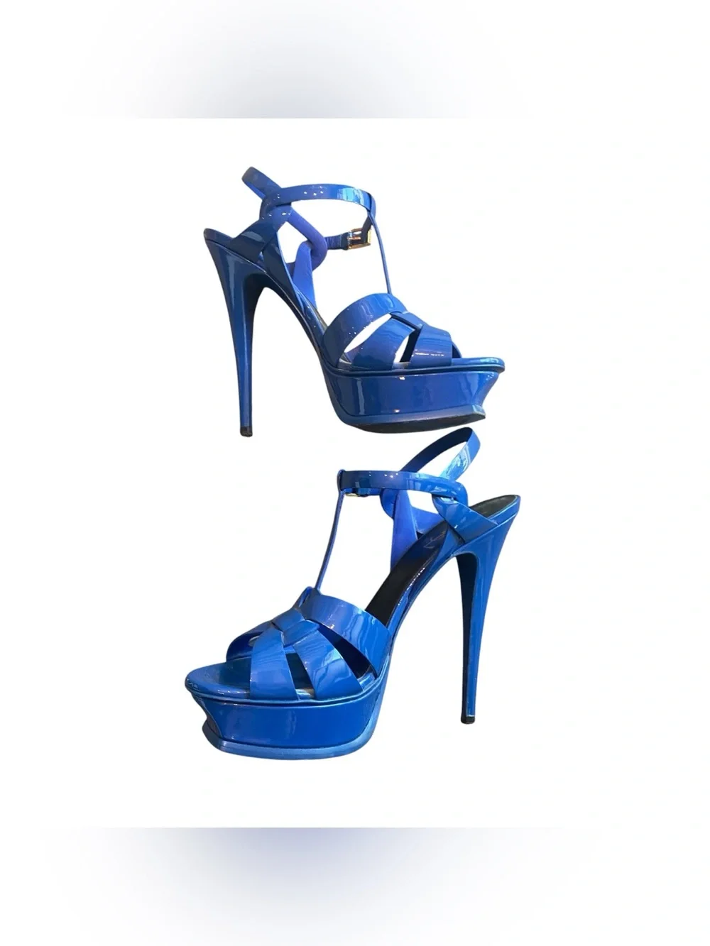 Saint Laurent 105mm Tribute T-Strap Leather Slingback Platform Stiletto Sandals - Picture 5 of 6